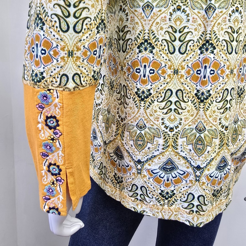 Avani Del Amour Shirt Embroidered Boho Top Long Slv Paisley Floral Size S NWT - Picture 6 of 8